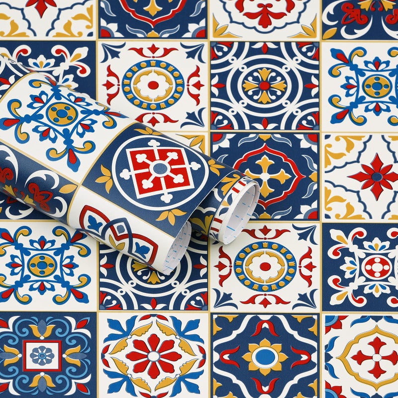 Kitico 17.7" X118.1"Pattern Contact Paper Removable Peel and Stick Wallpaper Colorful Tile Self Adhesive Wallpaper Vinyl Waterproof Easy to Clean for Cabinets Countertop Kitchen Backsplash Shelf Drawer Liner - Image 1